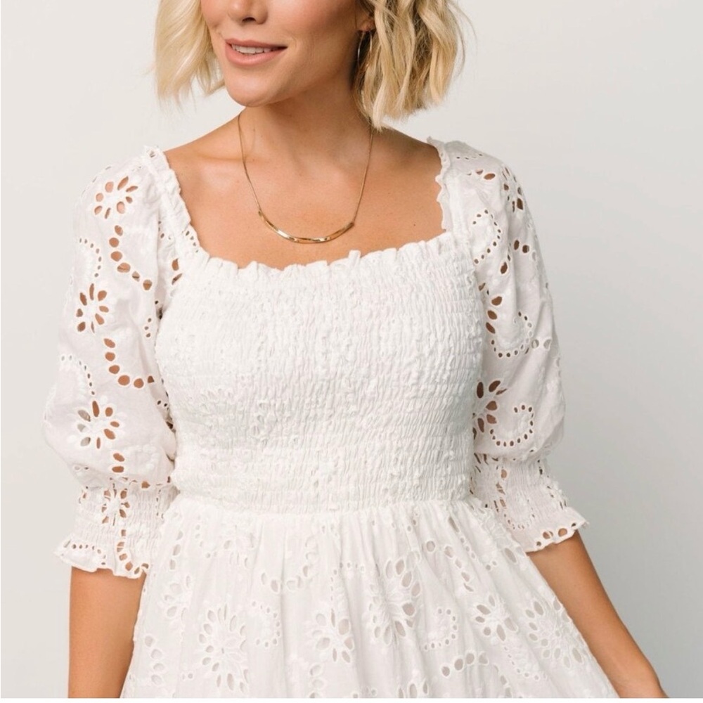 Baltic Born White Ella Eyelet Smocked Midi Dress - Picture 3 of 9